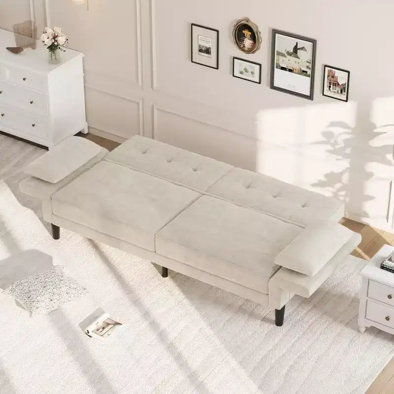 89 canapé futon, canapé-lit moderne avec dossier et accoudoirs réglables, canapé-lit futon convertible avec 2 oreillers pour salon, chambre à coucher
