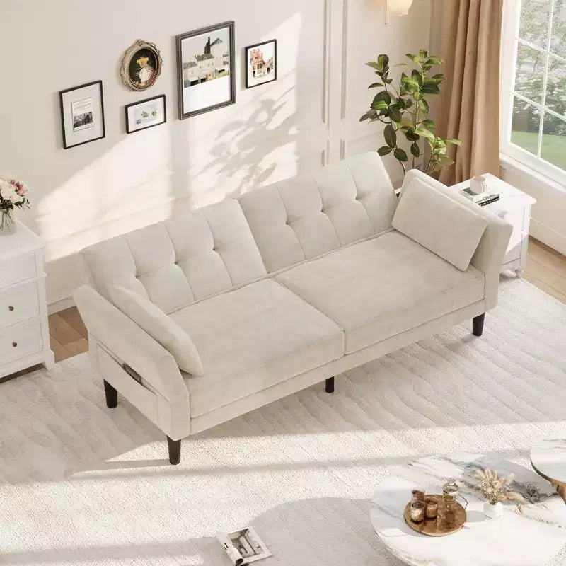 89 canapé futon, canapé-lit moderne avec dossier et accoudoirs réglables, canapé-lit futon convertible avec 2 oreillers pour salon, chambre à coucher