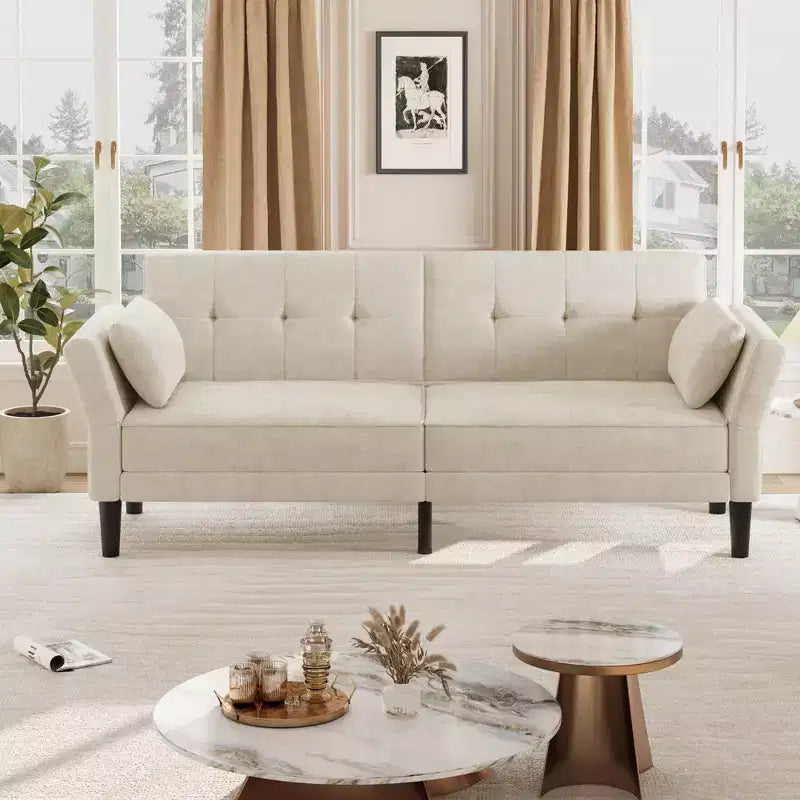 89 canapé futon, canapé-lit moderne avec dossier et accoudoirs réglables, canapé-lit futon convertible avec 2 oreillers pour salon, chambre à coucher