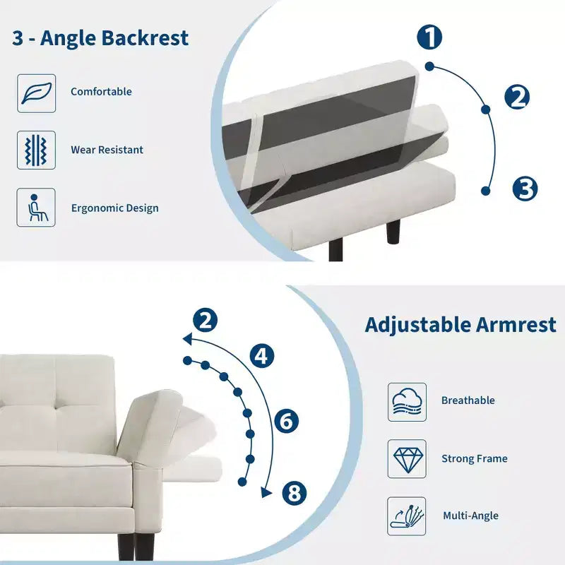 89 canapé futon, canapé-lit moderne avec dossier et accoudoirs réglables, canapé-lit futon convertible avec 2 oreillers pour salon, chambre à coucher