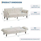 89 canapé futon, canapé-lit moderne avec dossier et accoudoirs réglables, canapé-lit futon convertible avec 2 oreillers pour salon, chambre à coucher