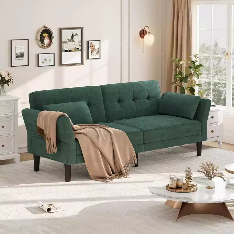 89 canapé futon, canapé-lit moderne avec dossier et accoudoirs réglables, canapé-lit futon convertible avec 2 oreillers pour salon, chambre à coucher