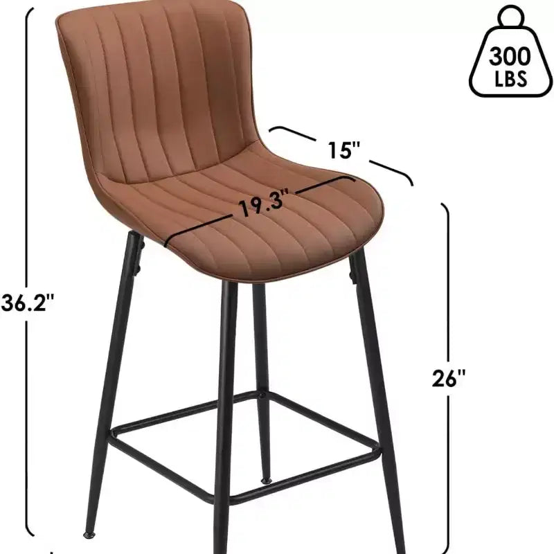 Tabourets de bar en cuir marron, hauteur comptoir, lot de 2, tabourets de cuisine modernes pour salle à manger et îlots de cuisine