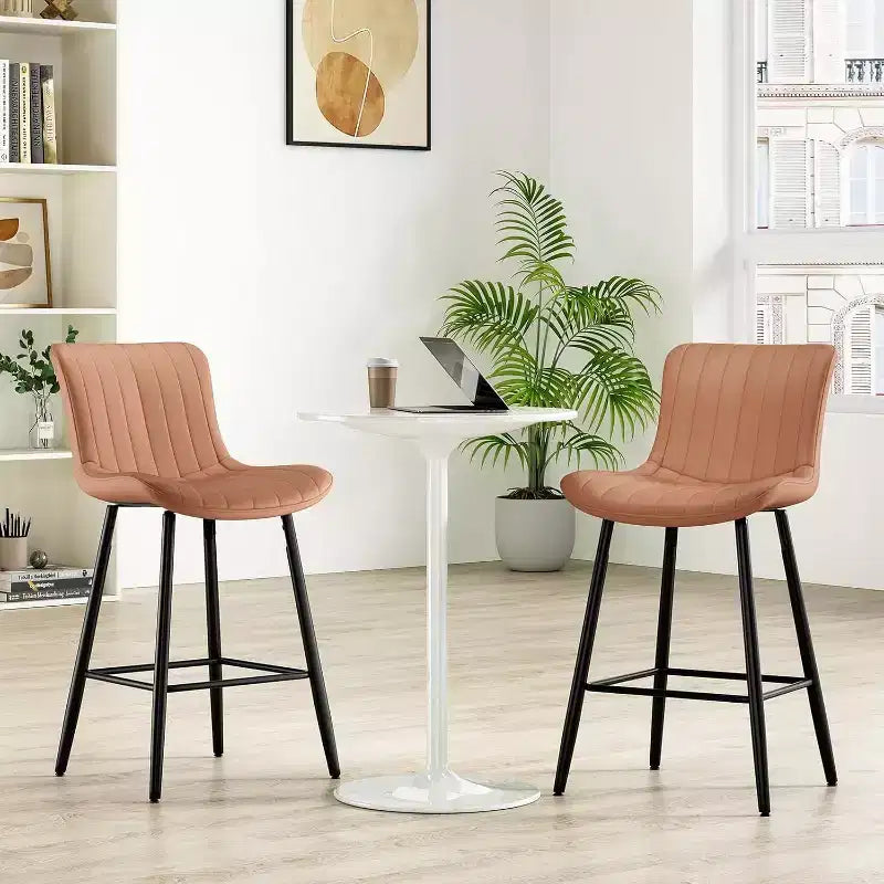 Tabourets de bar en cuir marron, hauteur comptoir, lot de 2, tabourets de cuisine modernes pour salle à manger et îlots de cuisine