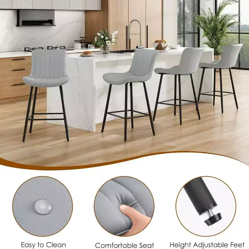 Tabourets de bar en cuir marron, hauteur comptoir, lot de 2, tabourets de cuisine modernes pour salle à manger et îlots de cuisine