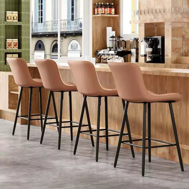 Tabourets de bar en cuir marron, hauteur comptoir, lot de 2, tabourets de cuisine modernes pour salle à manger et îlots de cuisine