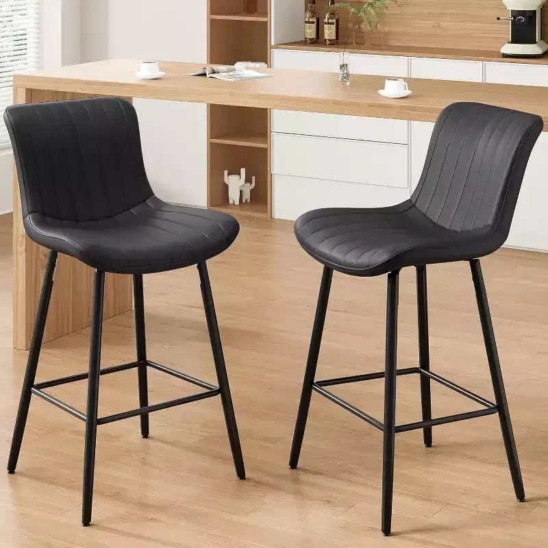 Tabourets de bar en cuir marron, hauteur comptoir, lot de 2, tabourets de cuisine modernes pour salle à manger et îlots de cuisine