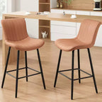 Brown Leather Counter Height Bar Stools Set of 2 Modern Counter Stools for Dining Room Kitchen Islands