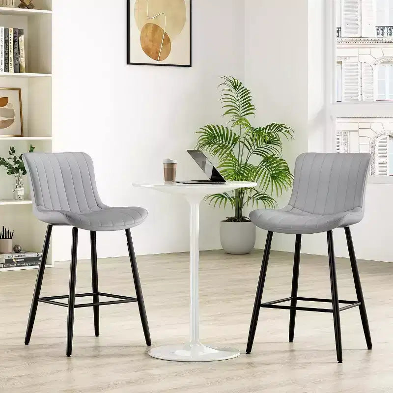 Tabourets de bar en cuir marron, hauteur comptoir, lot de 2, tabourets de cuisine modernes pour salle à manger et îlots de cuisine