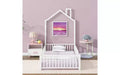 Bellemave Twin Size Metal House Platform Bed with Guardrail and Chimney, White