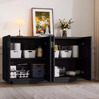 Buffet moderne 4 portes cannelées avec étagères réglables pour salle à manger et salon