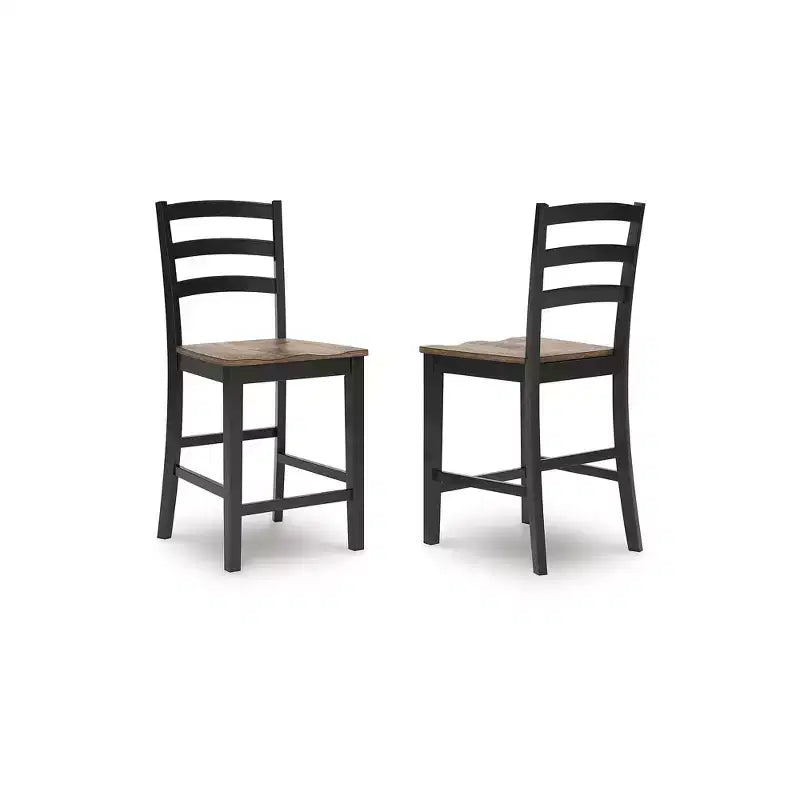 Tabouret de bar hauteur comptoir Wildenauer de Signature Design by Ashley - Assise style billot de boucher brun foncé avec cadre noir satiné (lot de 2)