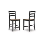 Tabouret de bar hauteur comptoir Wildenauer de Signature Design by Ashley - Assise style billot de boucher brun foncé avec cadre noir satiné (lot de 2)