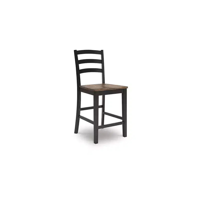 Tabouret de bar hauteur comptoir Wildenauer de Signature Design by Ashley - Assise style billot de boucher brun foncé avec cadre noir satiné (lot de 2)