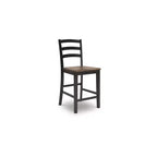 Tabouret de bar hauteur comptoir Wildenauer de Signature Design by Ashley - Assise style billot de boucher brun foncé avec cadre noir satiné (lot de 2)