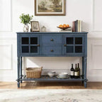 Hostack Farmhouse Console Table with Bottom Shelf and Storage Cabinet for Living Room, Antique Navy
