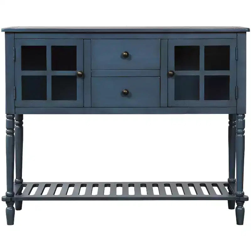 Console de ferme Hostack avec étagère inférieure et meuble de rangement pour salon, bleu marine antique