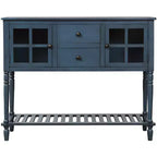 Console de ferme Hostack avec étagère inférieure et meuble de rangement pour salon, bleu marine antique