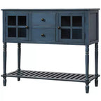 Console de ferme Hostack avec étagère inférieure et meuble de rangement pour salon, bleu marine antique