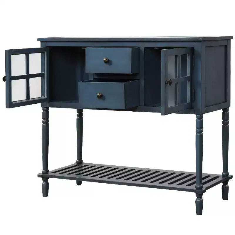 Console de ferme Hostack avec étagère inférieure et meuble de rangement pour salon, bleu marine antique