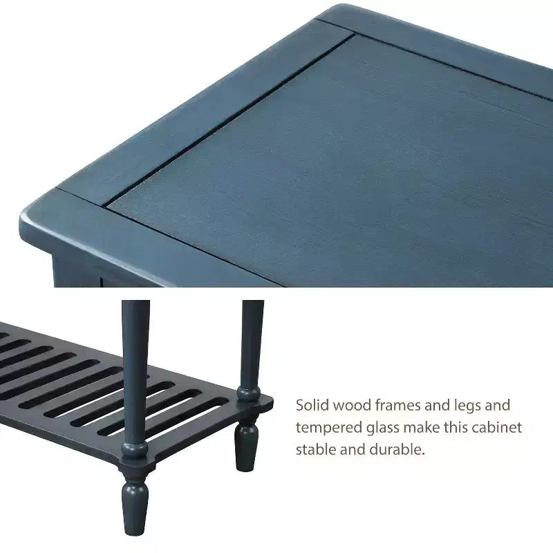 Console de ferme Hostack avec étagère inférieure et meuble de rangement pour salon, bleu marine antique