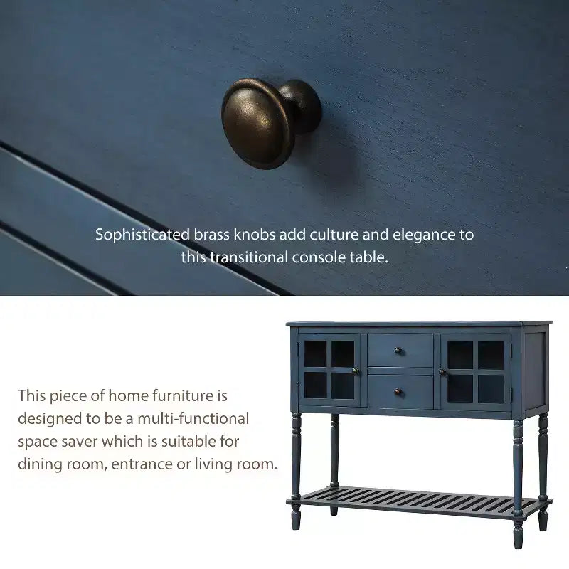 Console de ferme Hostack avec étagère inférieure et meuble de rangement pour salon, bleu marine antique