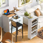 Îlot de cuisine roulant avec table extensible, îlot de cuisine sur roulettes avec lumières LED, prises électriques, 2 portes en verre cannelé