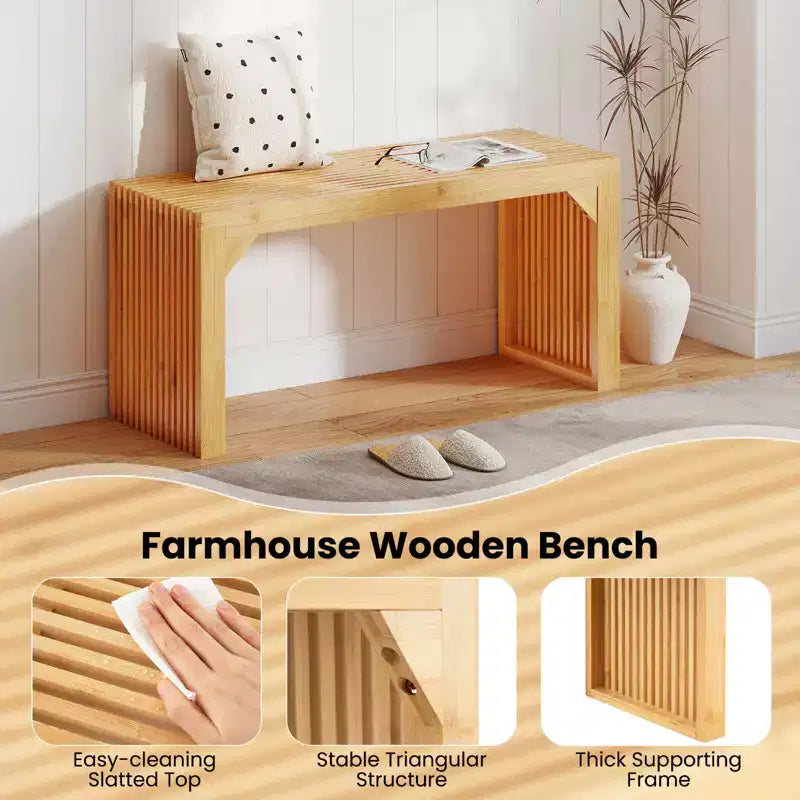 Costway Banc de salle à manger en bambou 1 ou 2 pièces, 91 cm de long, banc d'entrée, banc en bois massif pour intérieur et extérieur