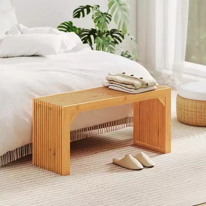 Costway Banc de salle à manger en bambou 1 ou 2 pièces, 91 cm de long, banc d'entrée, banc en bois massif pour intérieur et extérieur