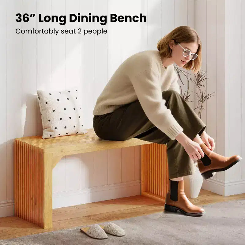 Costway Banc de salle à manger en bambou 1 ou 2 pièces, 91 cm de long, banc d'entrée, banc en bois massif pour intérieur et extérieur