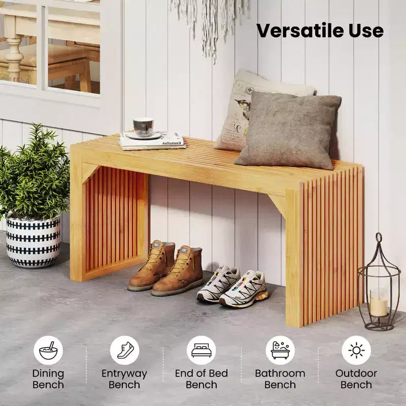 Costway Banc de salle à manger en bambou 1 ou 2 pièces, 91 cm de long, banc d'entrée, banc en bois massif pour intérieur et extérieur