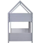 Lit superposé Bellemave double pour deux personnes, avec tête et pied de lit, barrières de sécurité et échelle, en bois de caoutchouc, gris clair.
