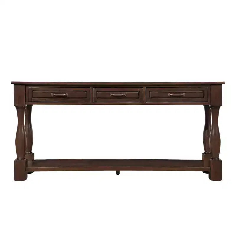 Hostack Table console en bois de 63 po avec 3 tiroirs et 1 étagère inférieure pour entrée et couloir, espresso clair
