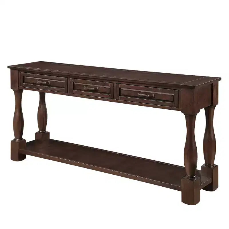 Hostack Table console en bois de 63 po avec 3 tiroirs et 1 étagère inférieure pour entrée et couloir, espresso clair