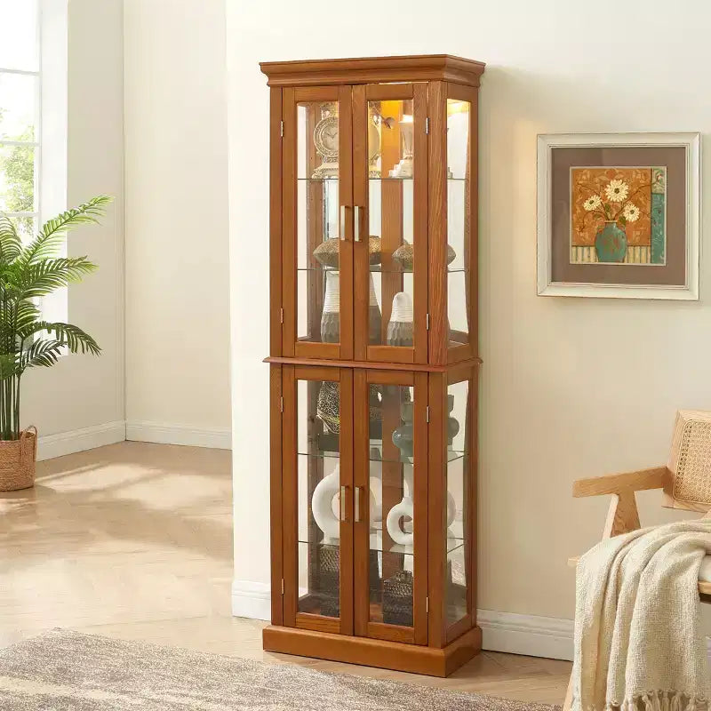 Meuble d'exposition Okak Diapaly, Vitrine avec 6 étagères réglables et portes en verre trempé, Meuble haut pour salon, chambre à coucher