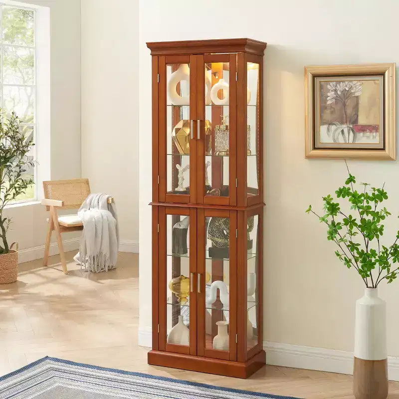 Meuble d'exposition Okak Diapaly, Vitrine avec 6 étagères réglables et portes en verre trempé, Meuble haut pour salon, chambre à coucher