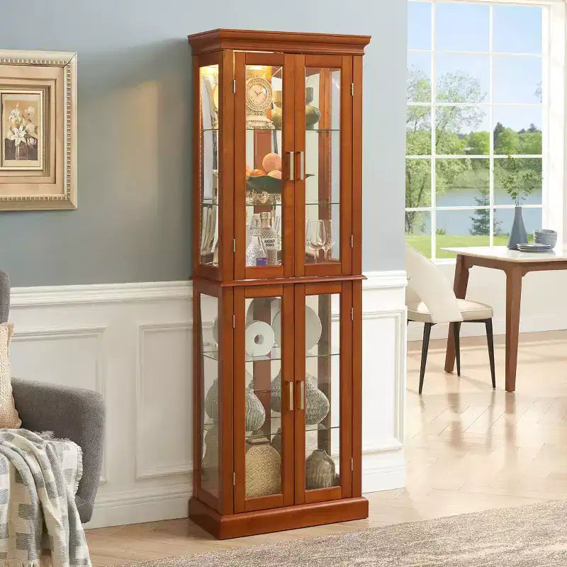 Meuble d'exposition Okak Diapaly, Vitrine avec 6 étagères réglables et portes en verre trempé, Meuble haut pour salon, chambre à coucher