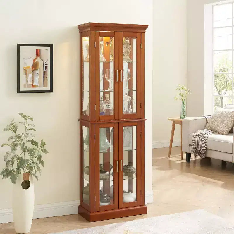 Meuble d'exposition Okak Diapaly, Vitrine avec 6 étagères réglables et portes en verre trempé, Meuble haut pour salon, chambre à coucher