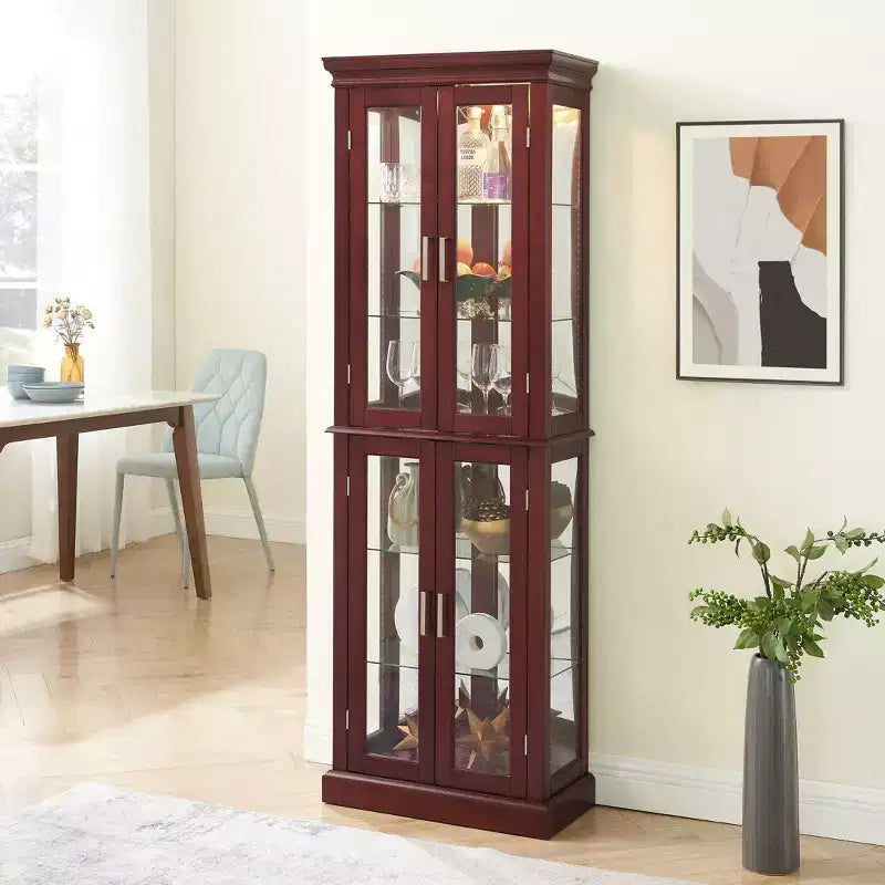 Meuble d'exposition Okak Diapaly, Vitrine avec 6 étagères réglables et portes en verre trempé, Meuble haut pour salon, chambre à coucher