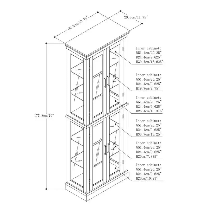 Meuble d'exposition Okak Diapaly, Vitrine avec 6 étagères réglables et portes en verre trempé, Meuble haut pour salon, chambre à coucher