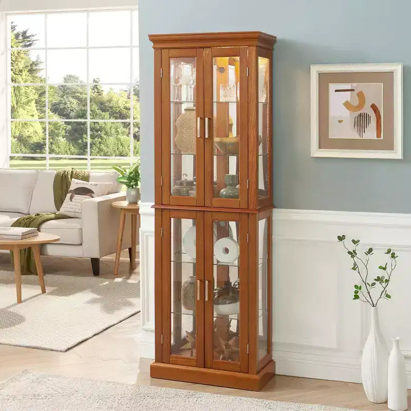 Meuble d'exposition Okak Diapaly, Vitrine avec 6 étagères réglables et portes en verre trempé, Meuble haut pour salon, chambre à coucher