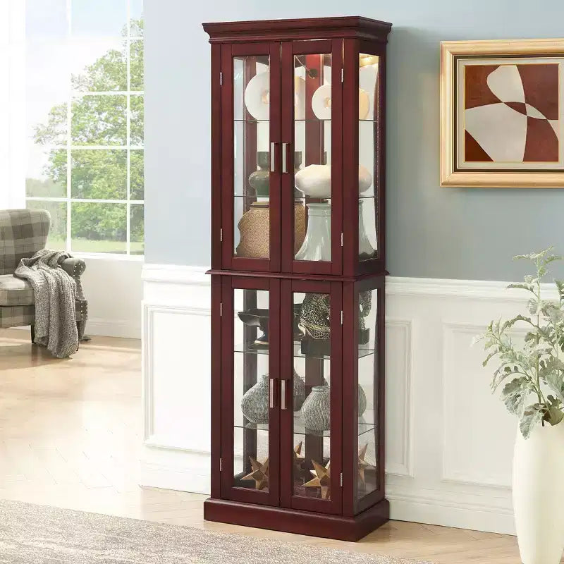 Meuble d'exposition Okak Diapaly, Vitrine avec 6 étagères réglables et portes en verre trempé, Meuble haut pour salon, chambre à coucher