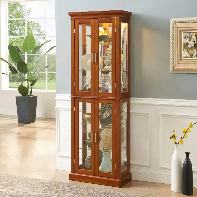 Meuble d'exposition Okak Diapaly, Vitrine avec 6 étagères réglables et portes en verre trempé, Meuble haut pour salon, chambre à coucher