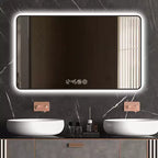 Whisen LED Bathroom Wall Mirror with Aluminum Alloy Frame and Defogging Function, Temperature & Time Display - Black