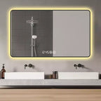 Miroir mural LED de salle de bain Whisen avec cadre en alliage d'aluminium et fonction anti-buée, affichage de la température et de l'heure - Noir