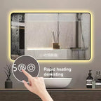 Miroir mural LED de salle de bain Whisen avec cadre en alliage d'aluminium et fonction anti-buée, affichage de la température et de l'heure - Noir