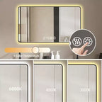 Miroir mural LED de salle de bain Whisen avec cadre en alliage d'aluminium et fonction anti-buée, affichage de la température et de l'heure - Noir