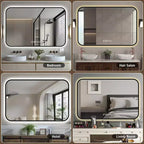 Miroir mural LED de salle de bain Whisen avec cadre en alliage d'aluminium et fonction anti-buée, affichage de la température et de l'heure - Noir