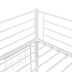 Lit mezzanine une place avec long bureau et grille métallique, Lit mezzanine haut en métal avec barrières de sécurité et échelles pour adolescents et adultes