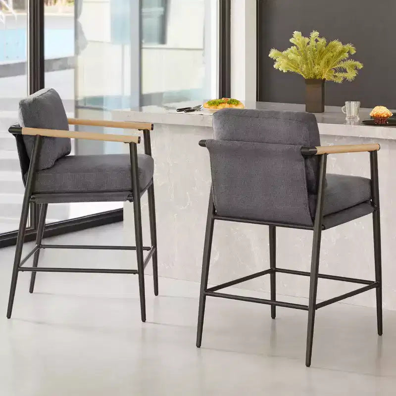 Tabourets de bar modernes Spruce&Spring avec accoudoirs et piètement en métal, lot de 2